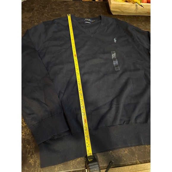 Polo Ralph Lauren Mens XXL Navy Blue Pima Cotton V-Neck Sweater Pony Logo - Picture 4 of 6